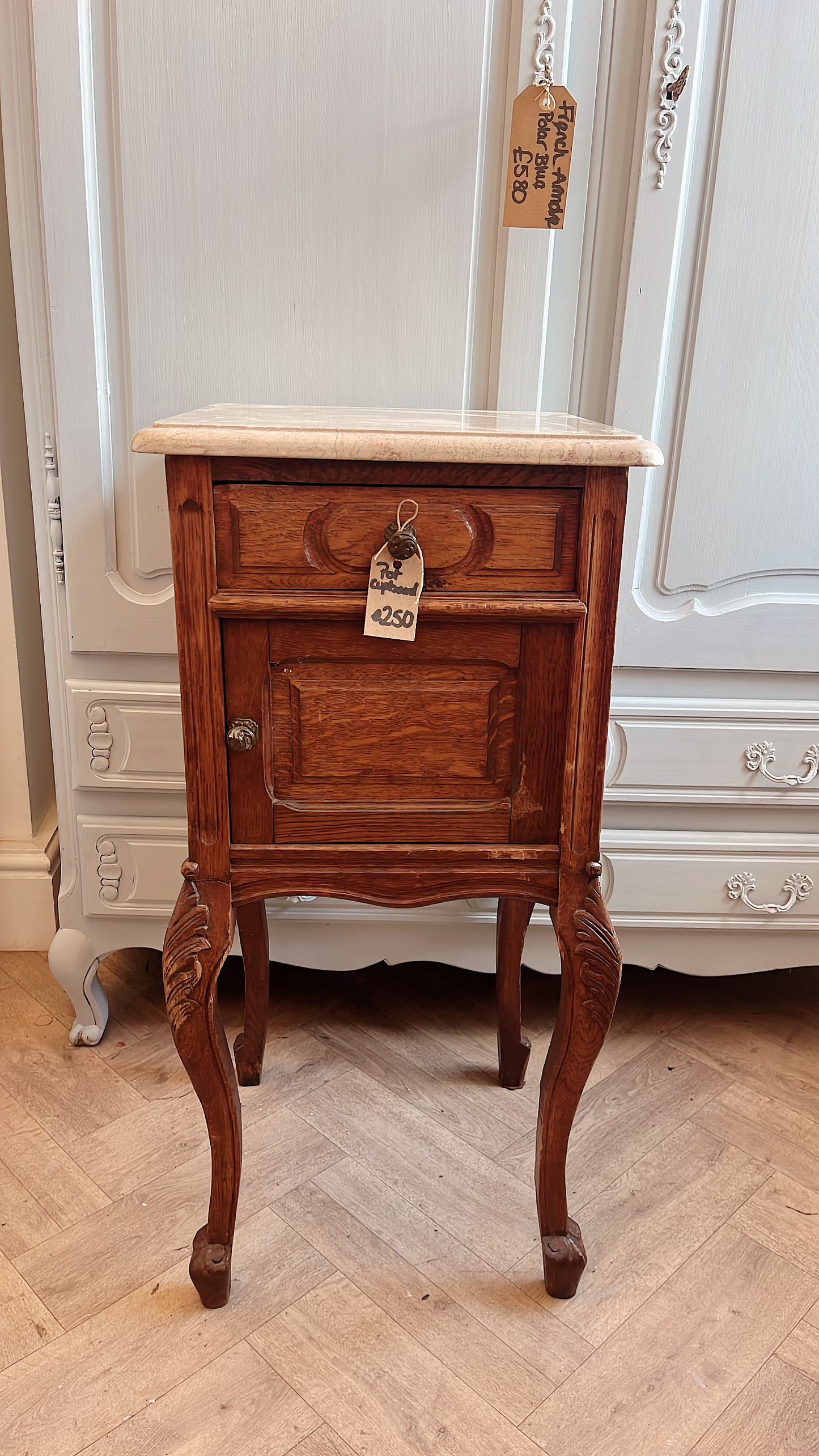 French marble & oak pot cupboard