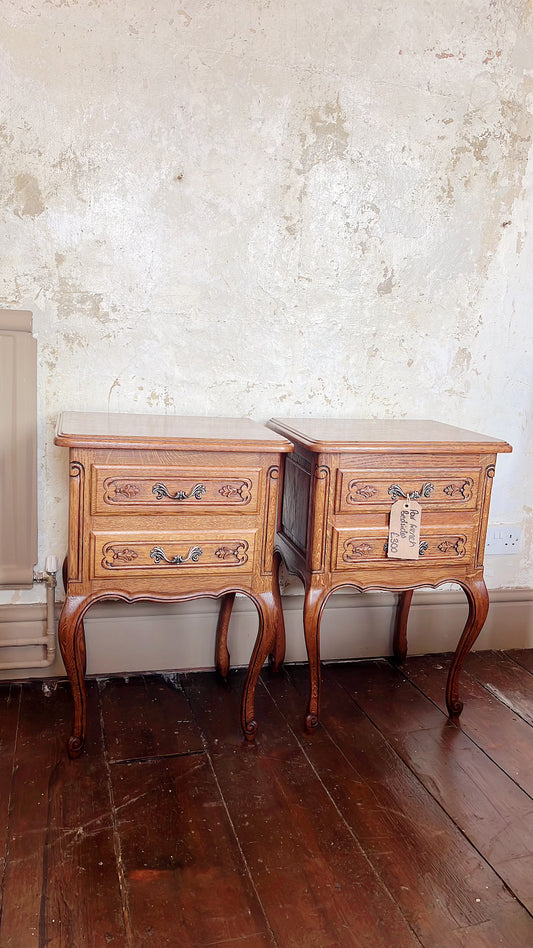 Pair of French Louis bedside tables Oak