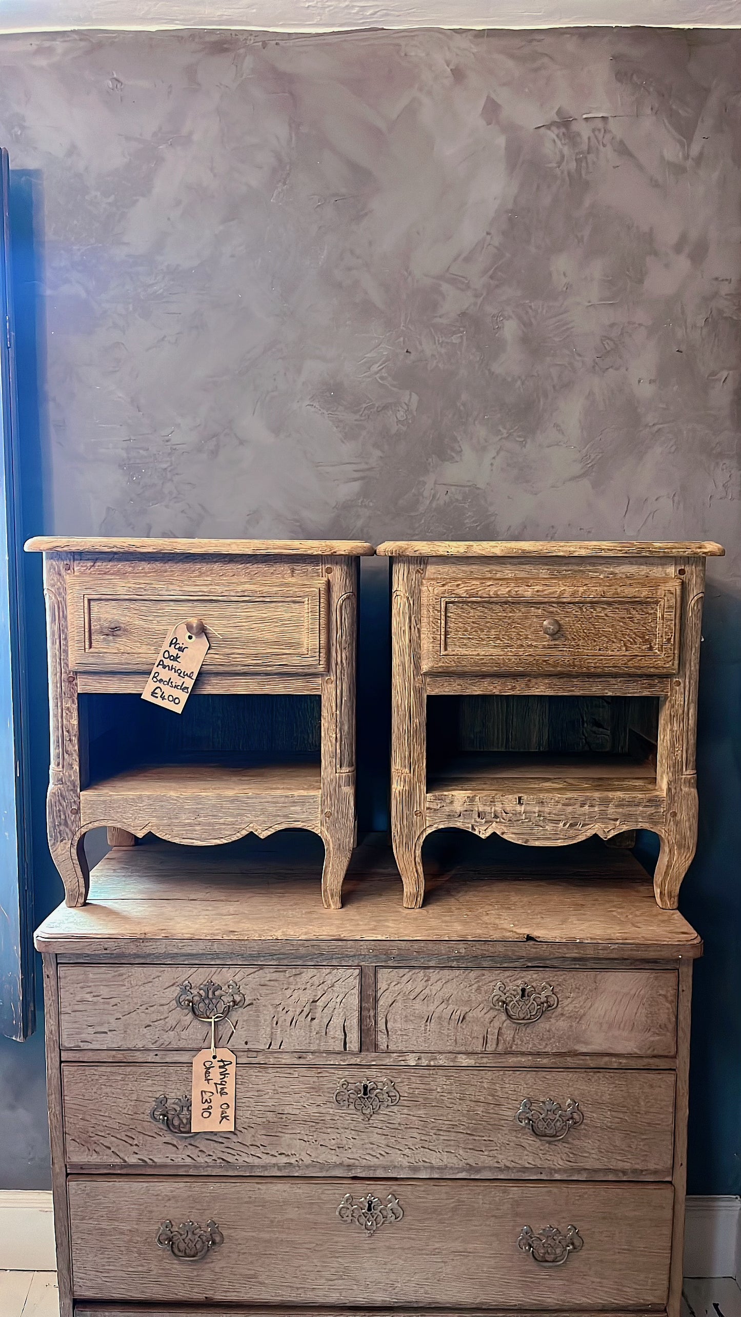 Pair French Oak bedsides