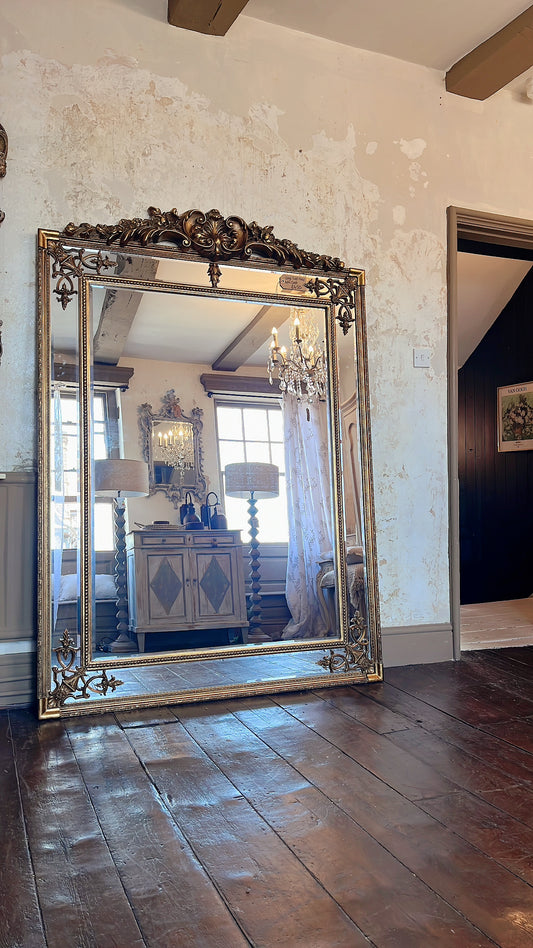 Large gold crest bevelled mirror