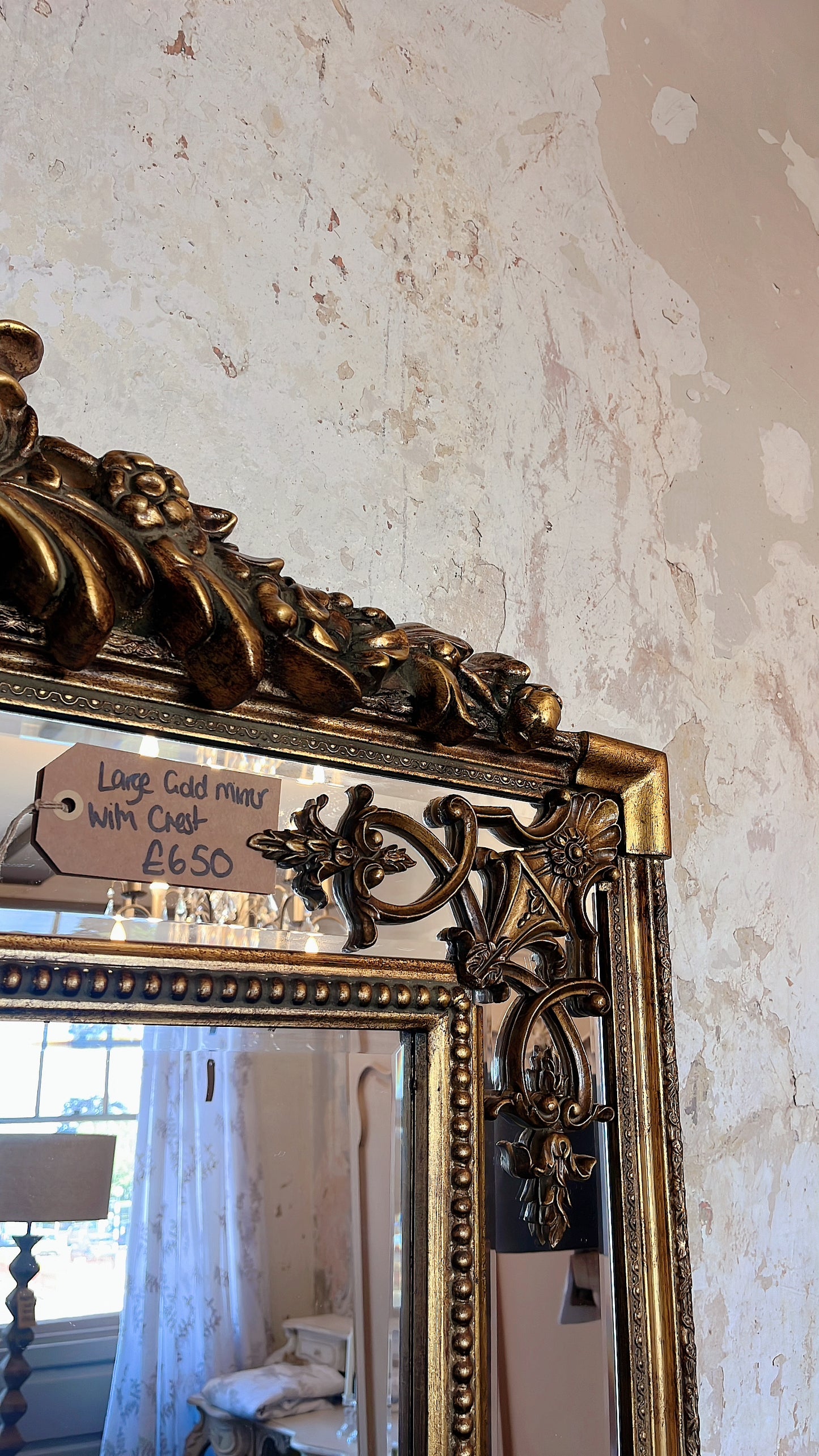 Large gold crest bevelled mirror