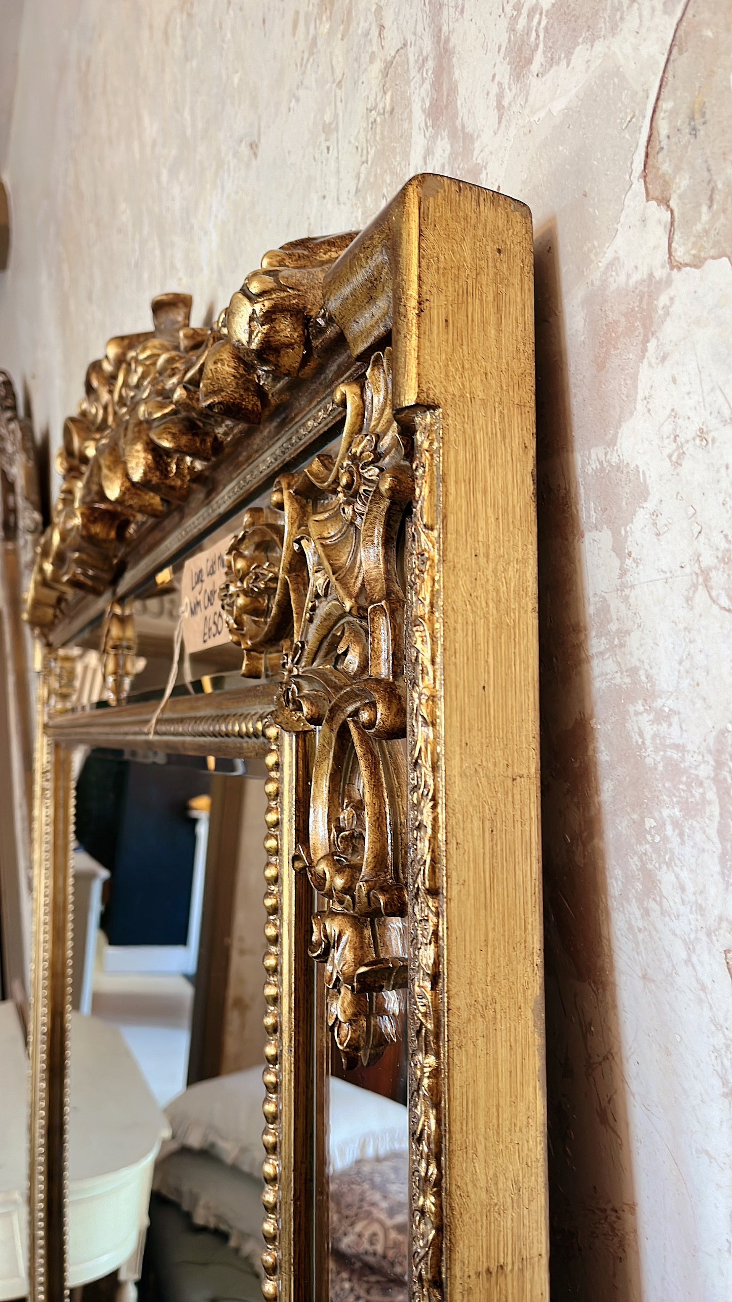 Large gold crest bevelled mirror