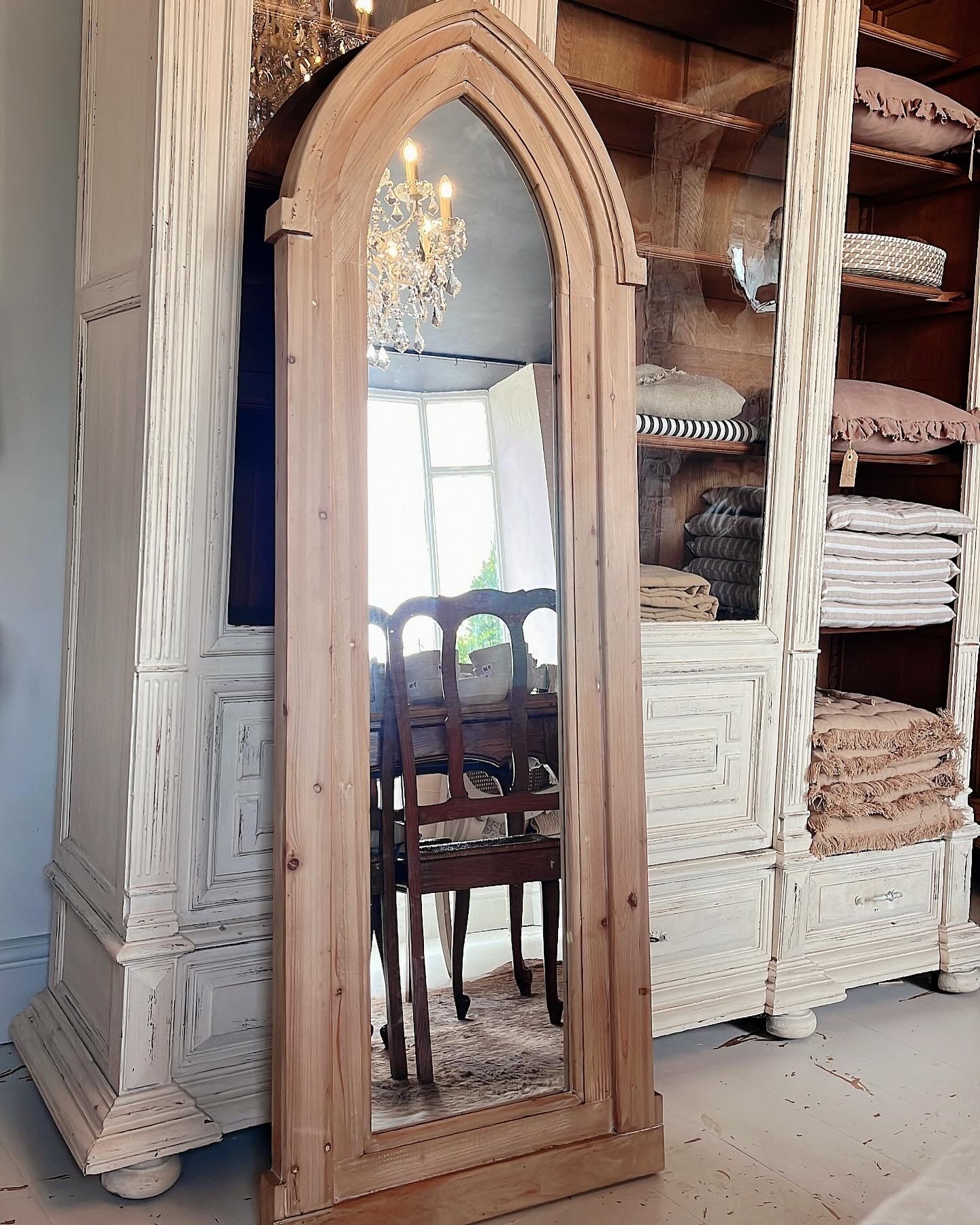 Wooden arched mirror