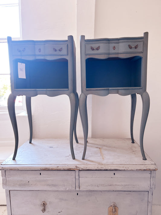 Pair french painted bedside tables
