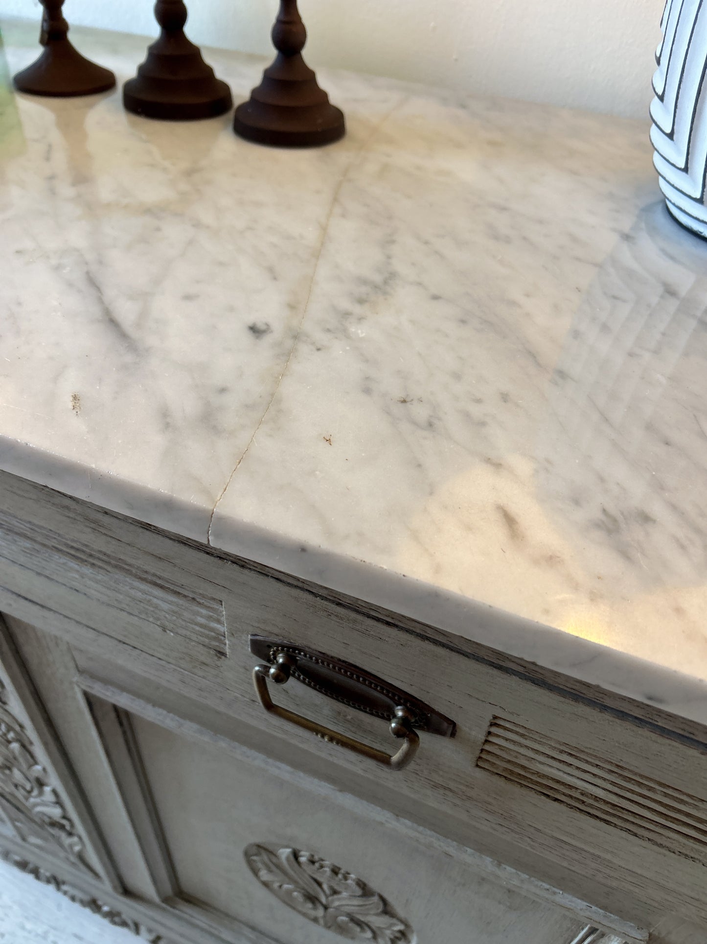 French antique marble top washstand - commode