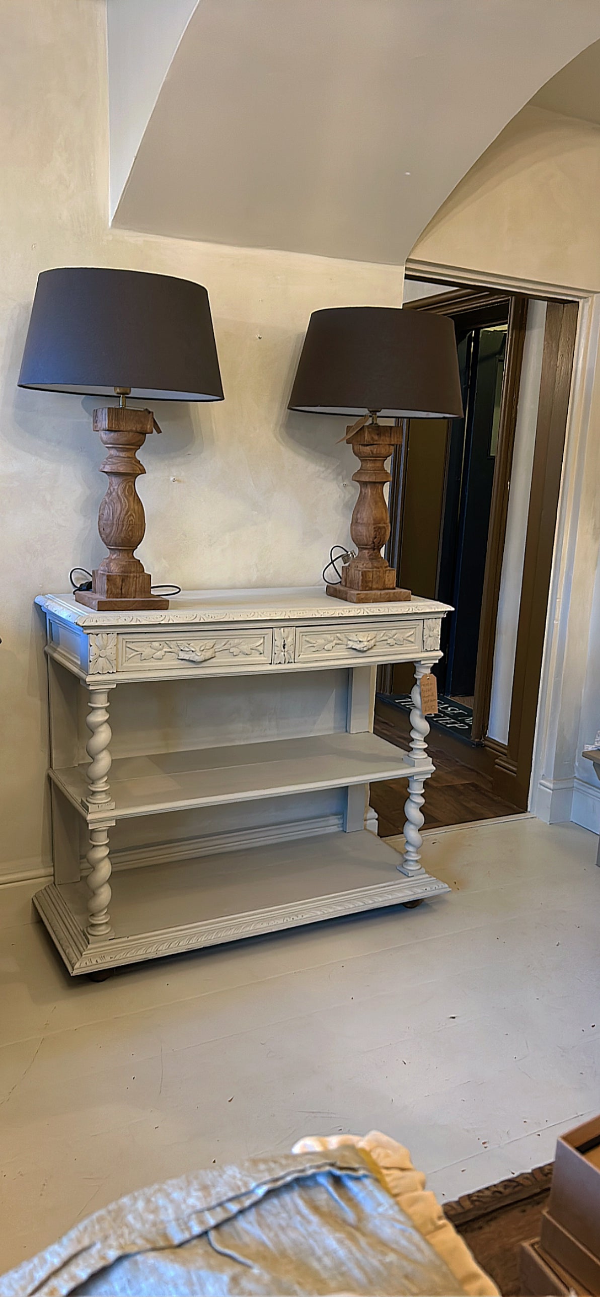 French renaissance prep console with marble insert