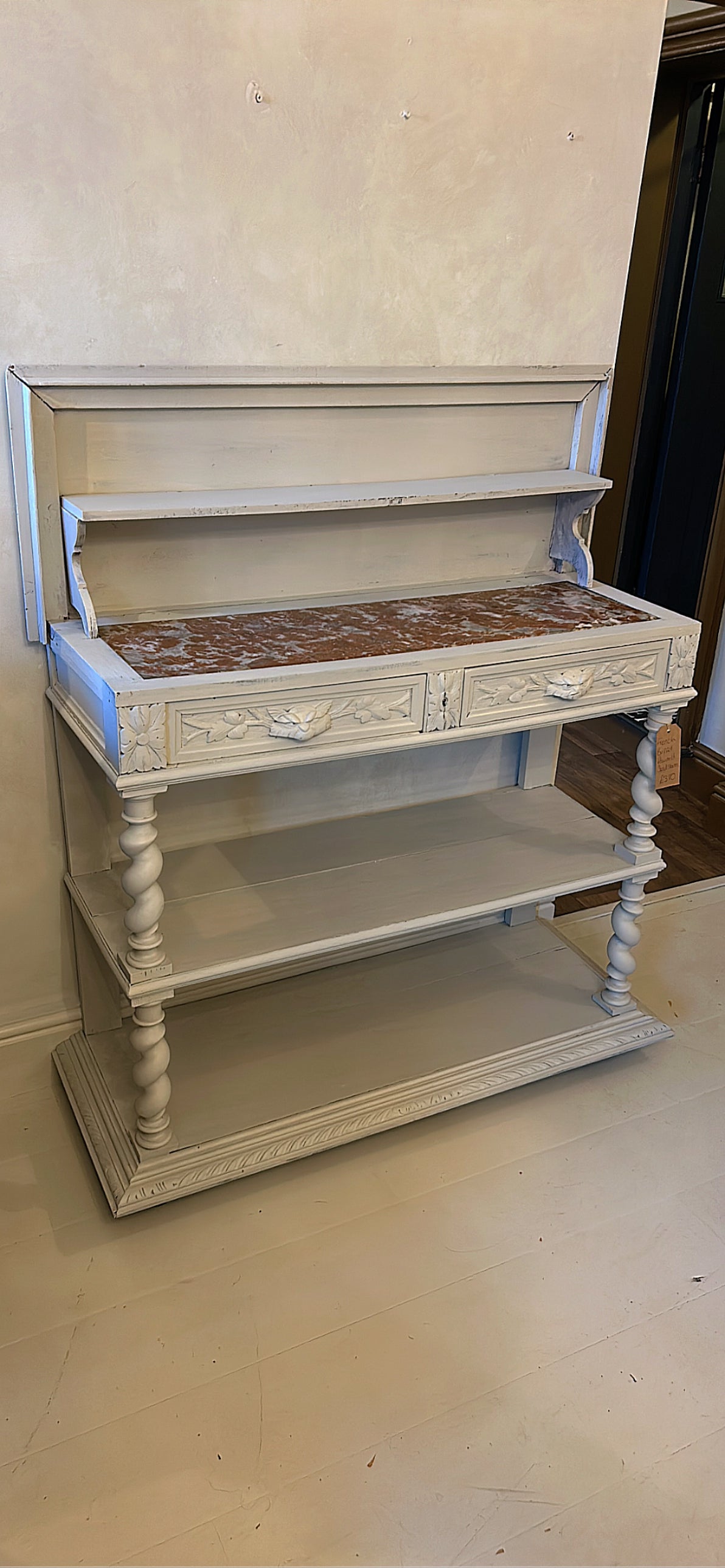 French renaissance prep console with marble insert