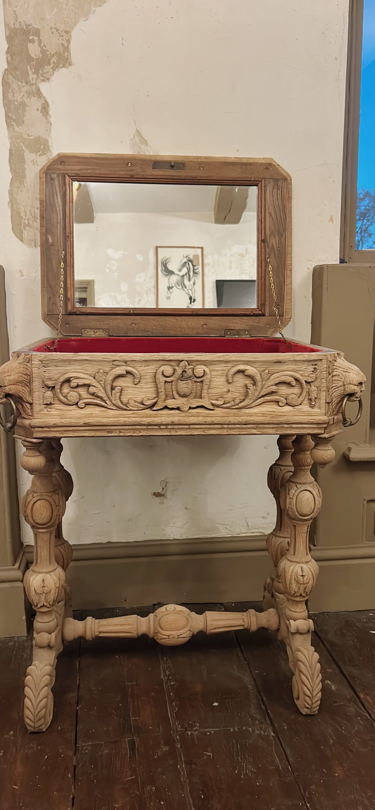 Antique Flemish Oak vanity (lift up lid) side table