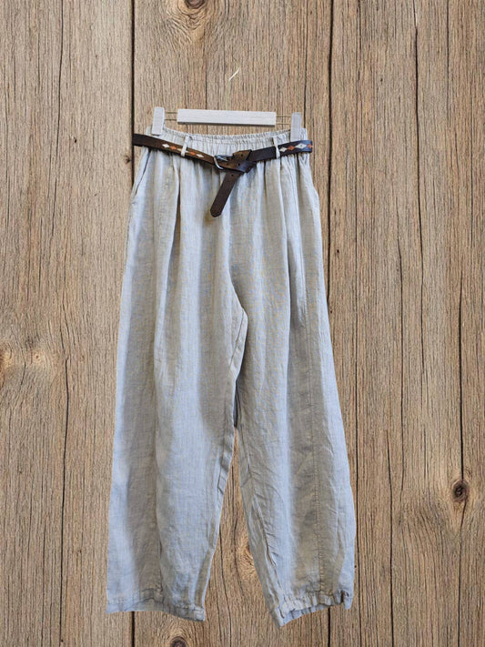 Ref-825198 BELTED PANTS 100% LINEN: Beis