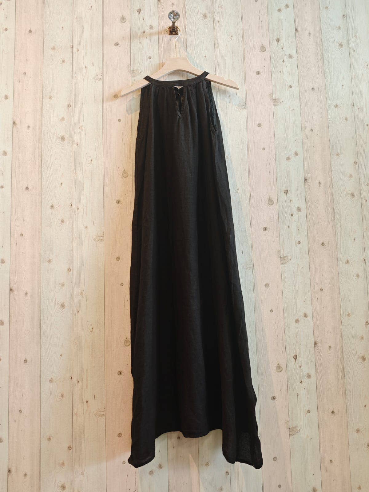 Ref-72330 DRESS WITH BACK BOW 100% LINEN: Caqui