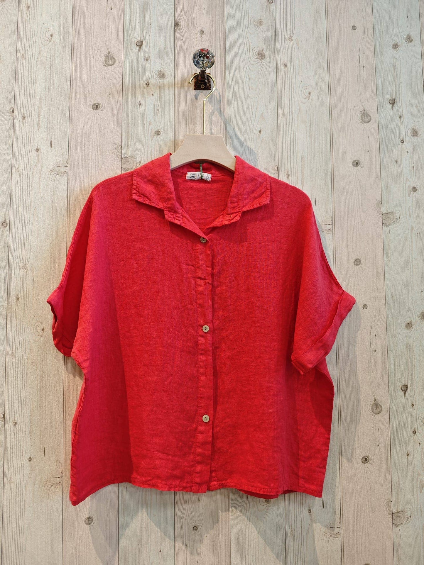 Ref-83531 100% LINEN SHORT-SLEEVE SHIRT: CAMEL