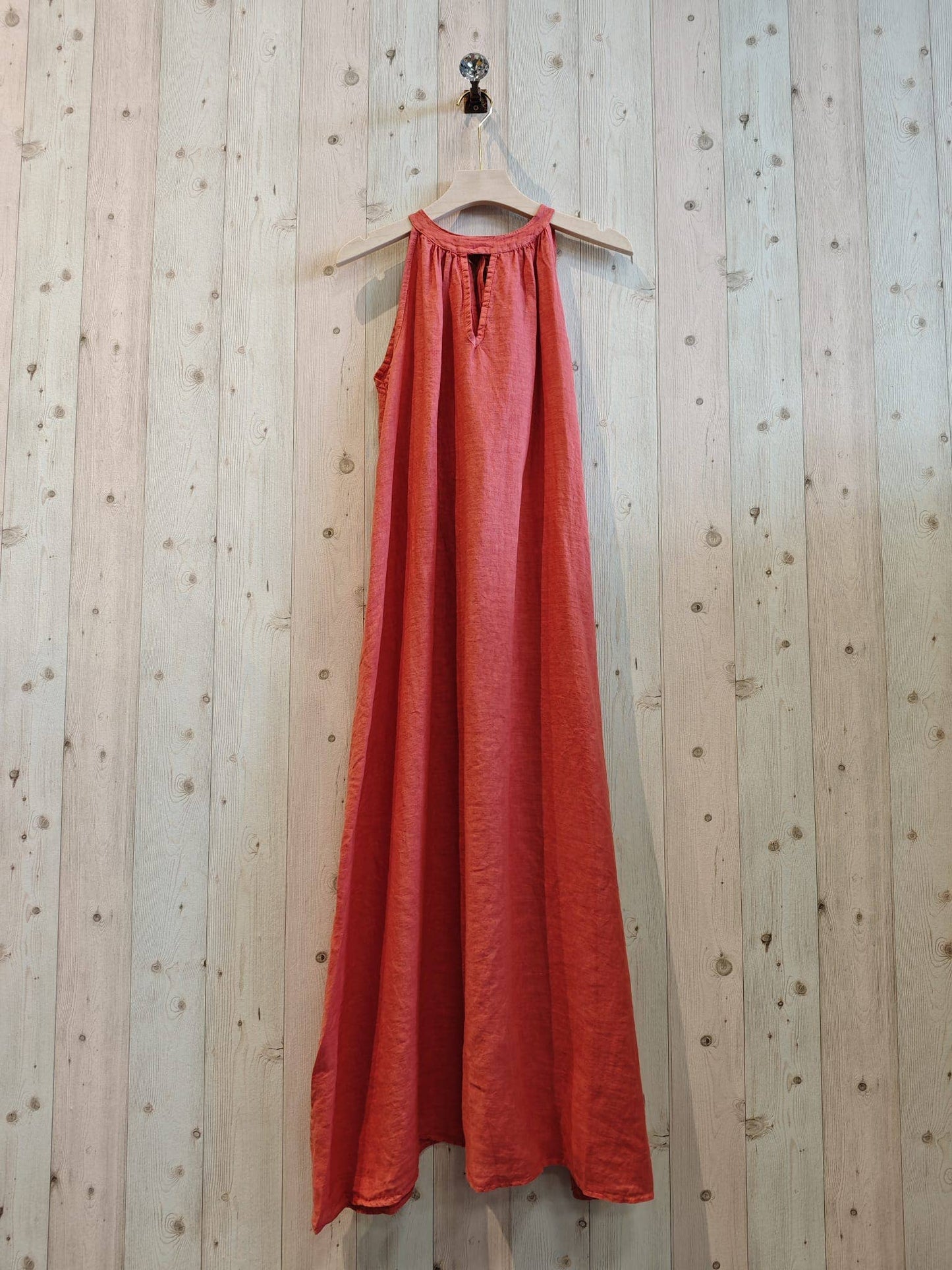 Ref-72330 DRESS WITH BACK BOW 100% LINEN: Caqui