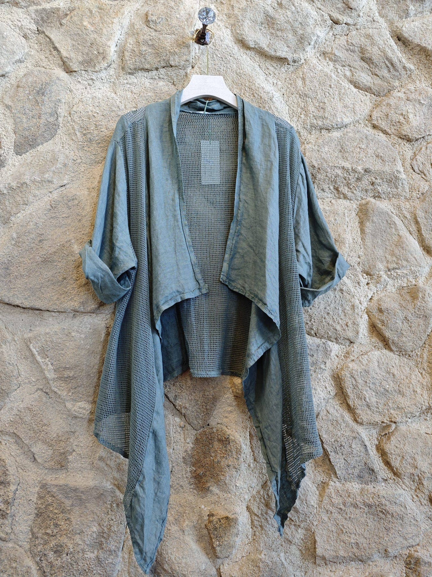 Ref-5283 SHORT CARDIGAN 100% LINEN: Beige