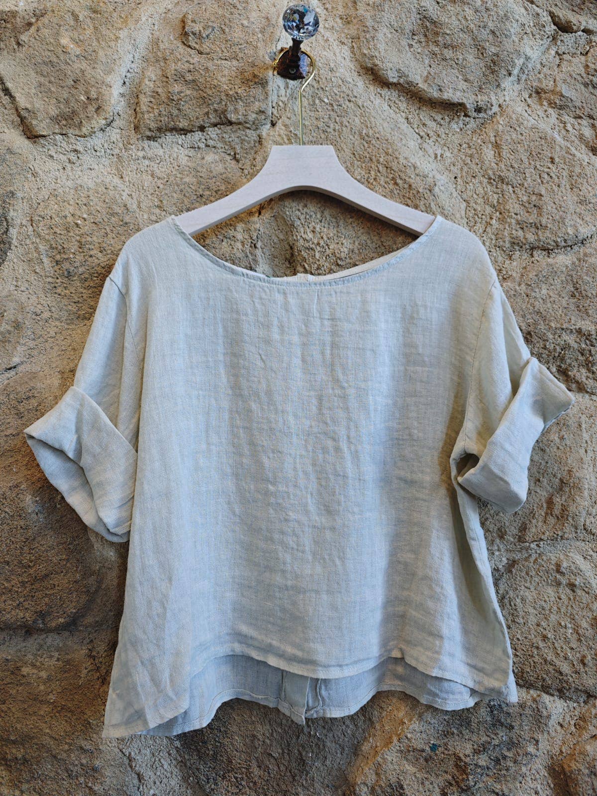 Ref-59076 BASIC CROP BLOUSE 100% LINEN: CAMEL