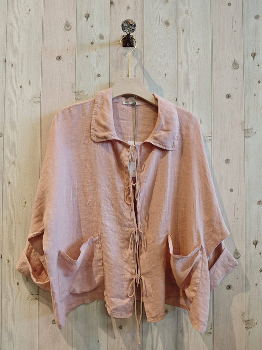 REF 17740 BABY COLLAR BLOUSE, OPEN 100% LINEN: Rose