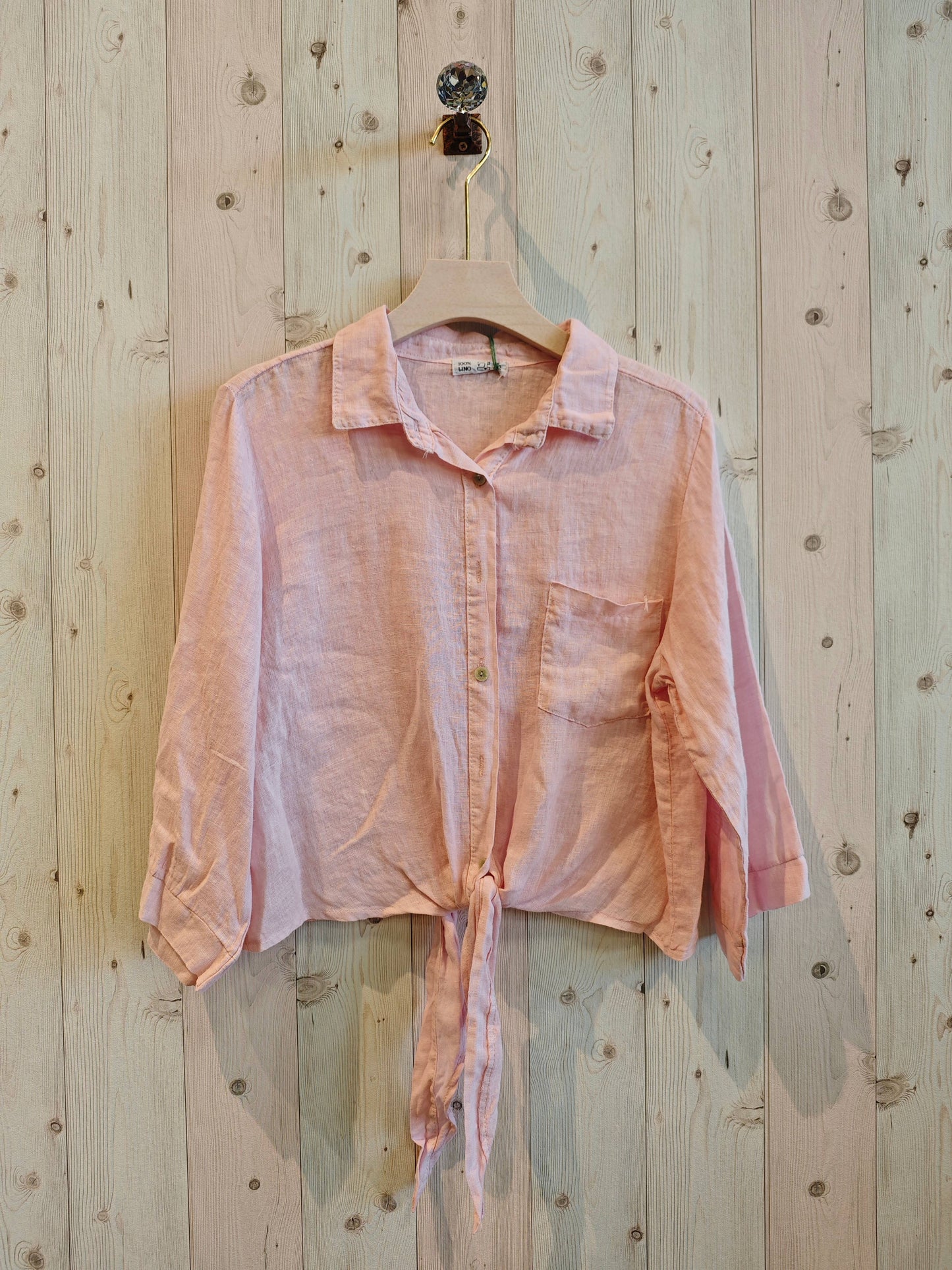 Ref-89166 SHIRT WITH BOW 100% LINEN: Black