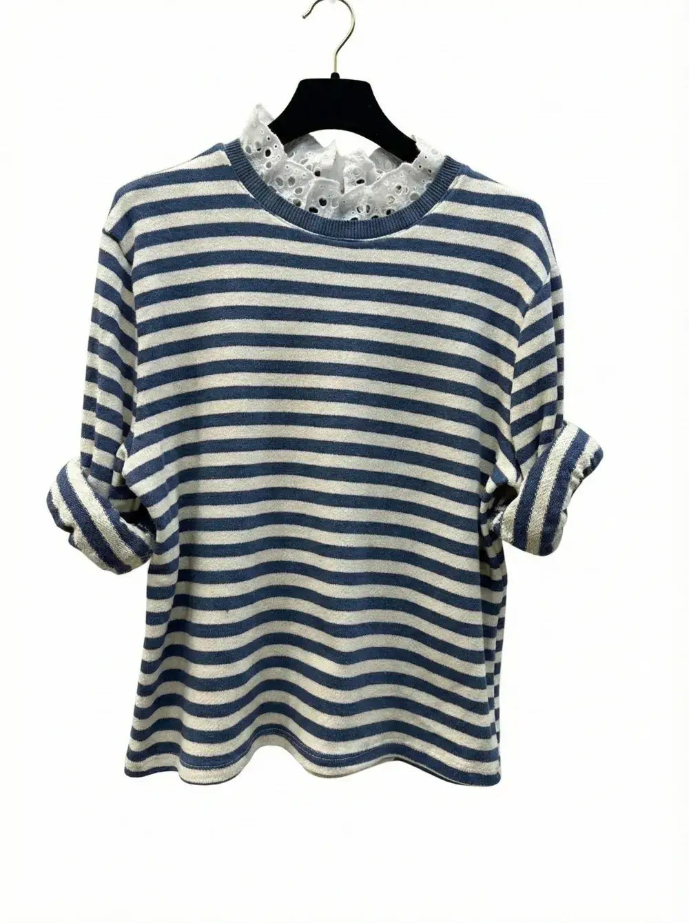 Top with English Embroidery Collar: Navy