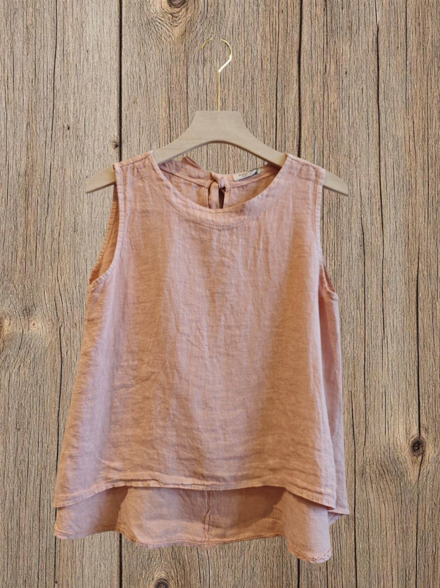 Ref-15763 100% LINEN SLEEVELESS T-SHIRT: Blank
