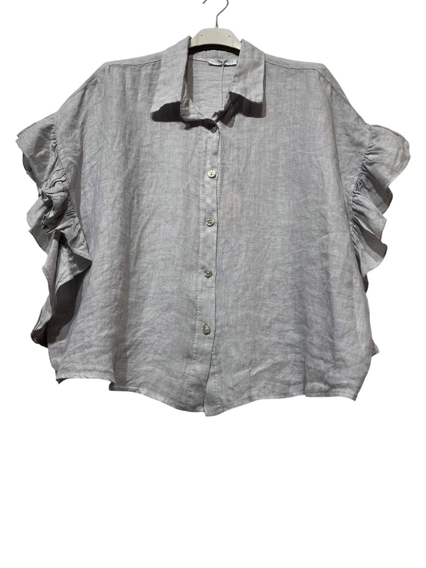 11402B  LINEN SHIRT WITH SIDE RUFFLES: Bordeaux