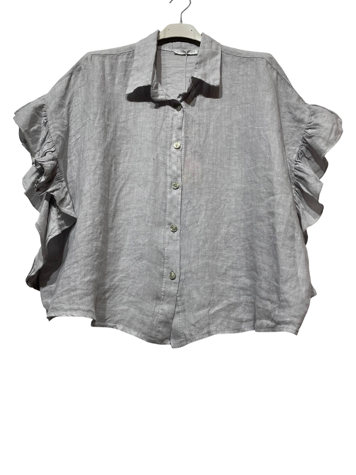 11402B  LINEN SHIRT WITH SIDE RUFFLES: CHOCO
