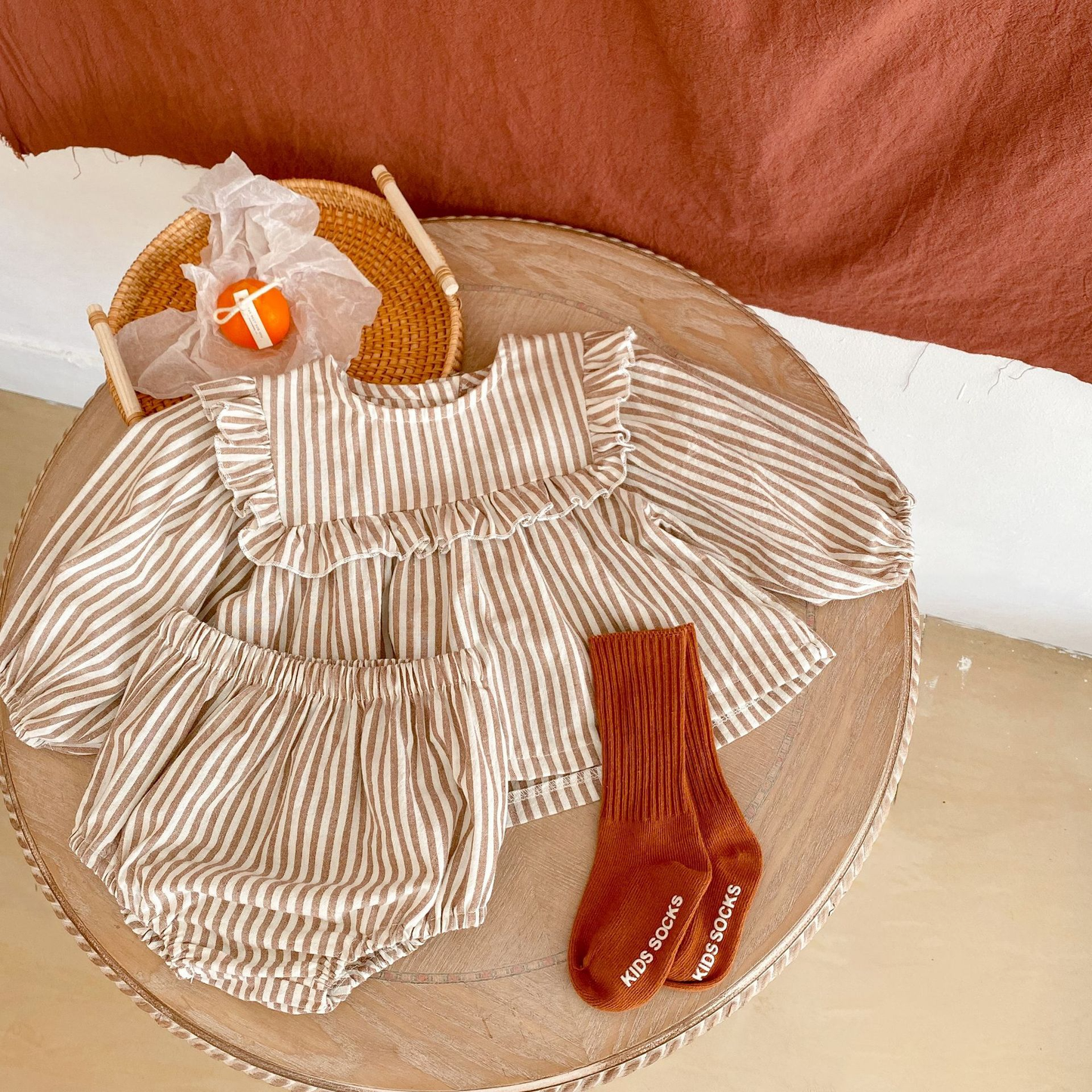 Annie & Charles® striped dress with panty set: Coffee / 3-6 M