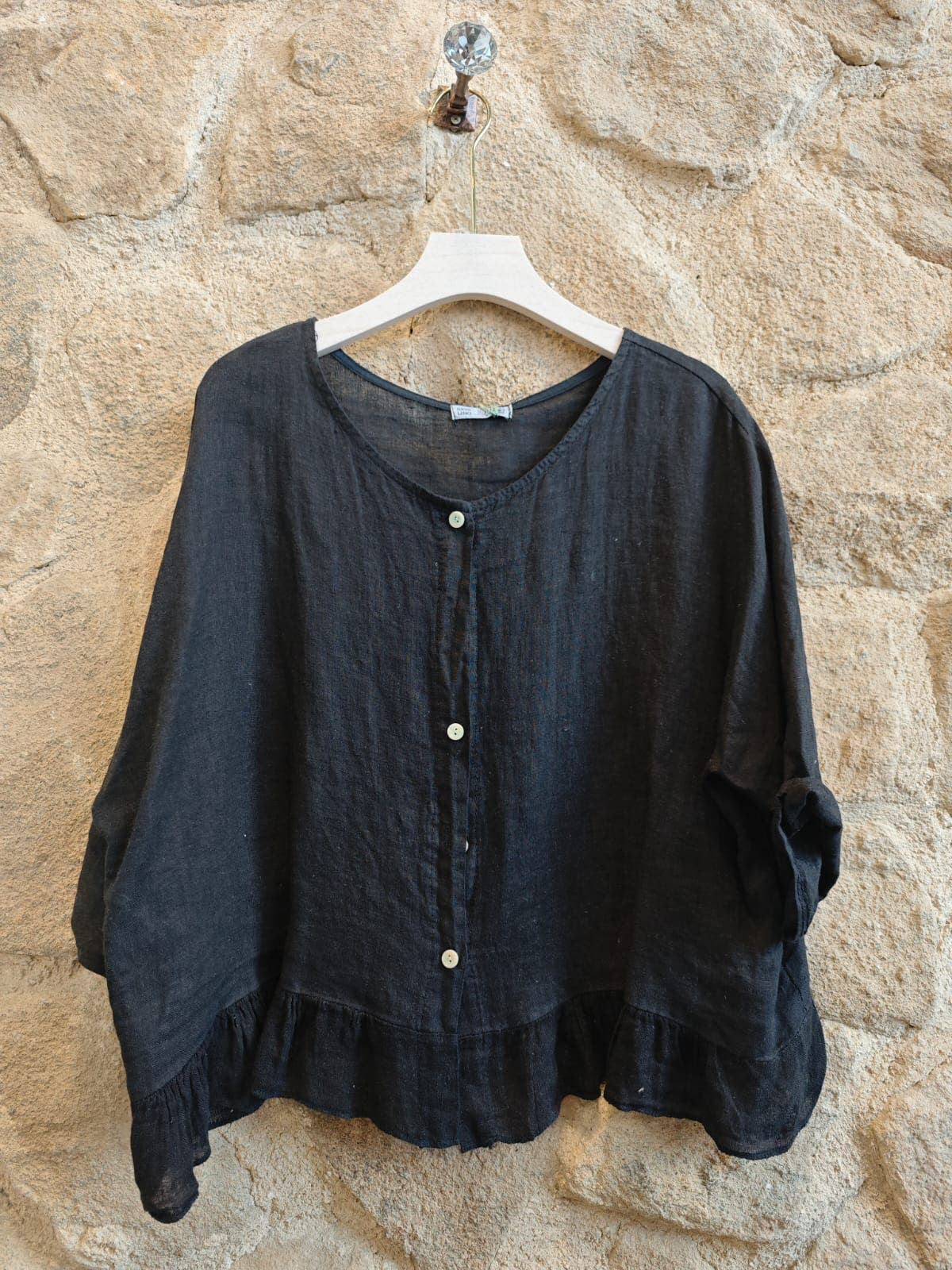 Ref-764 BASIC SHORT BLOUSE 100% LINEN: Beige