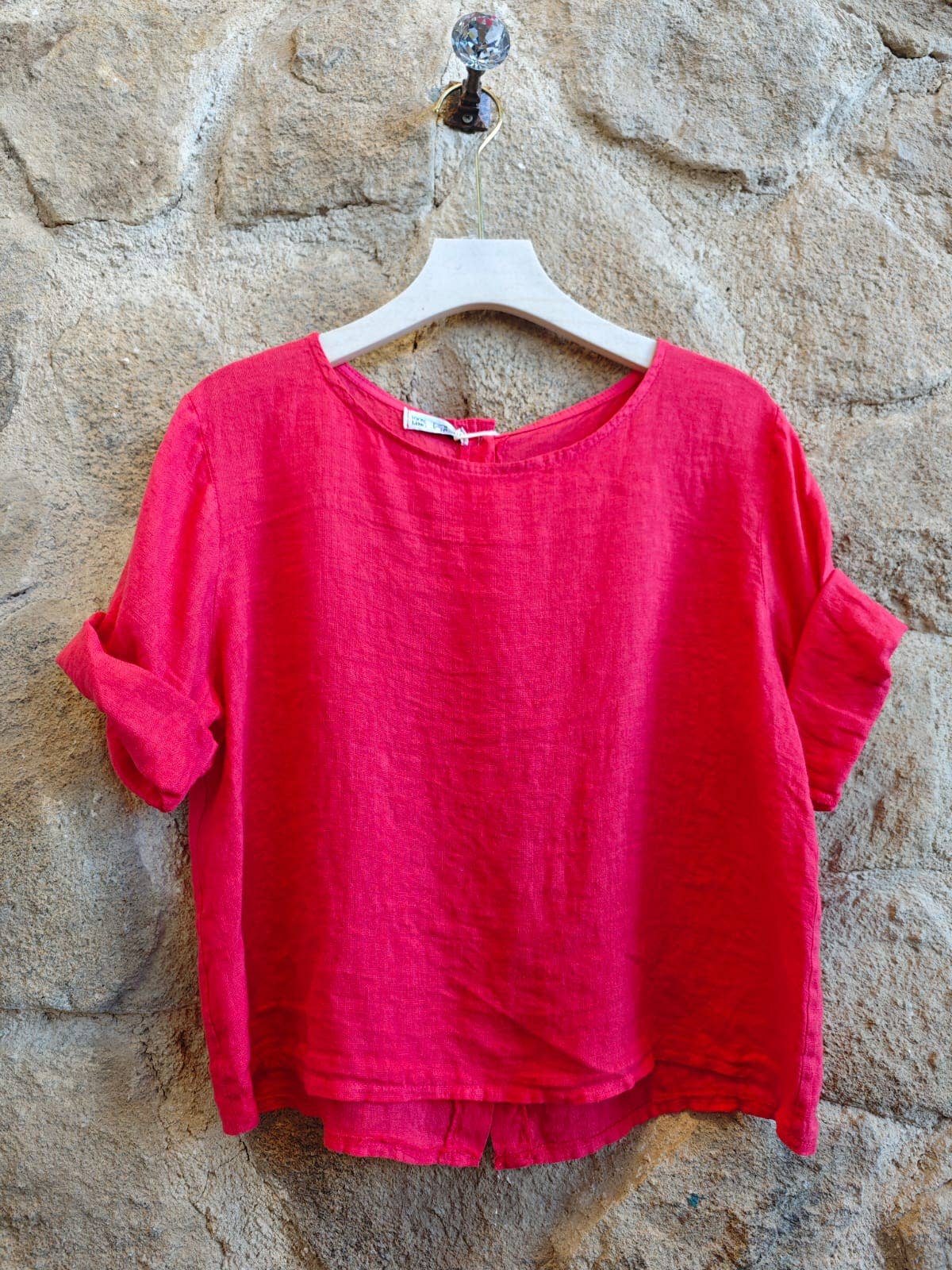 Ref-59076 BASIC CROP BLOUSE 100% LINEN: CAMEL