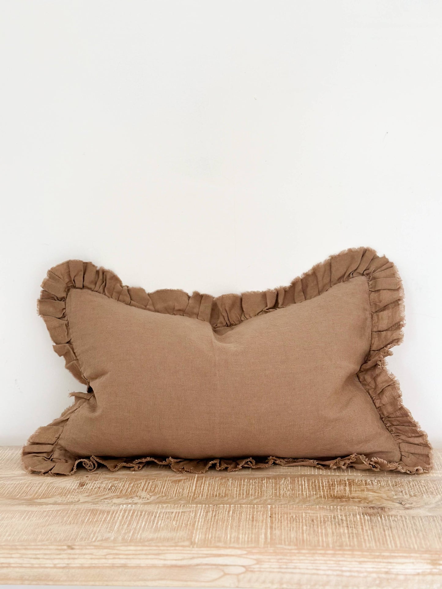 Hallie Ruffled Linen Cushion Cover 50x30 – Brown