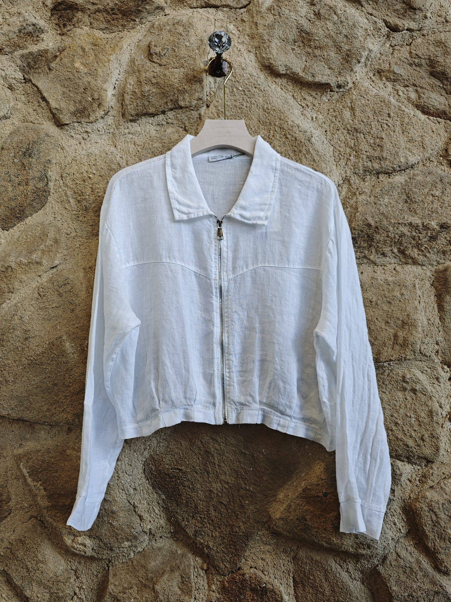 Ref-8369 ZIPPER BLOUSE 100% LINEN: Camel