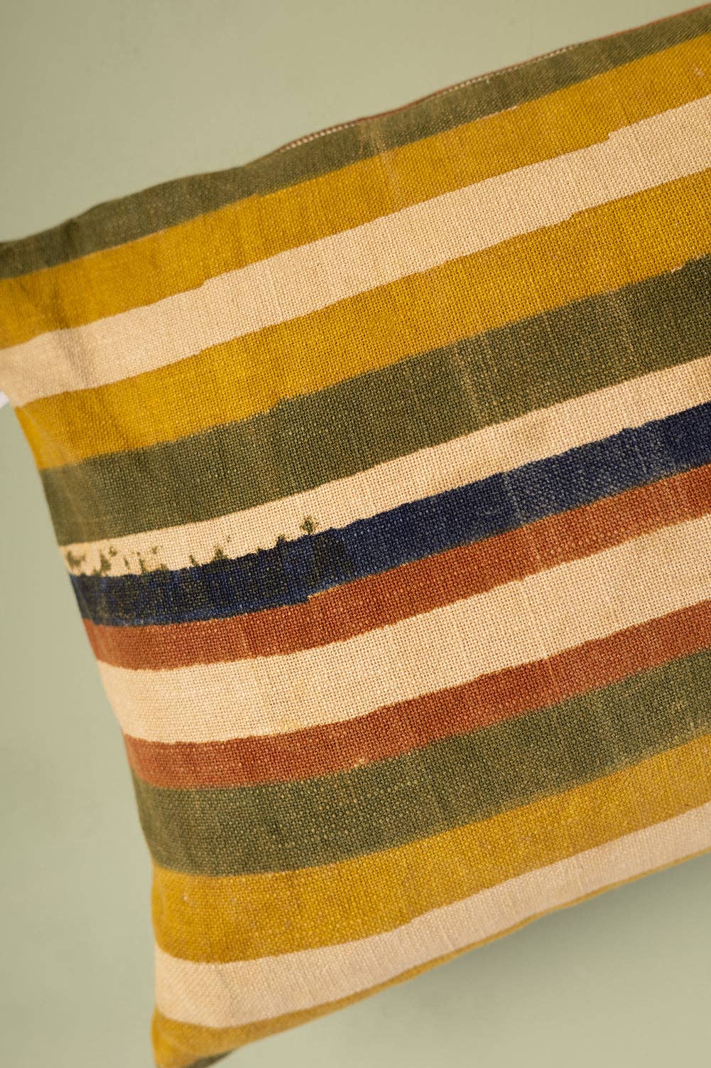 Clay Stripe Block Print Cushion Cover: Feather Inner