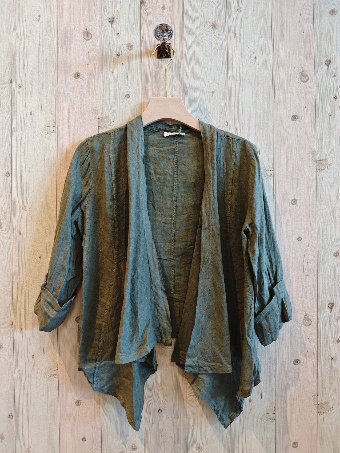 Ref-192 SHORT CARDIGAN 100% LINEN: Black
