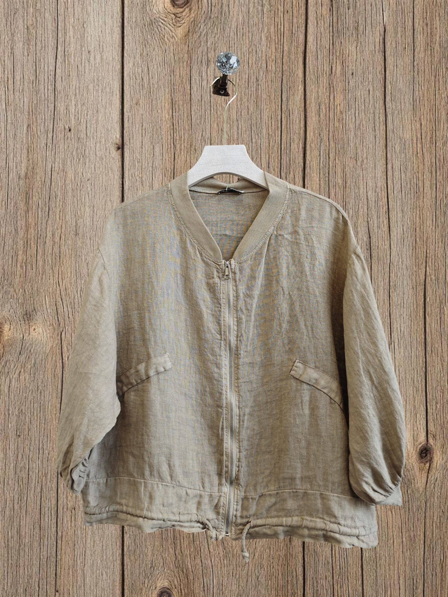 Ref-17422 100% LINEN BOMBER: ROJO VIVO