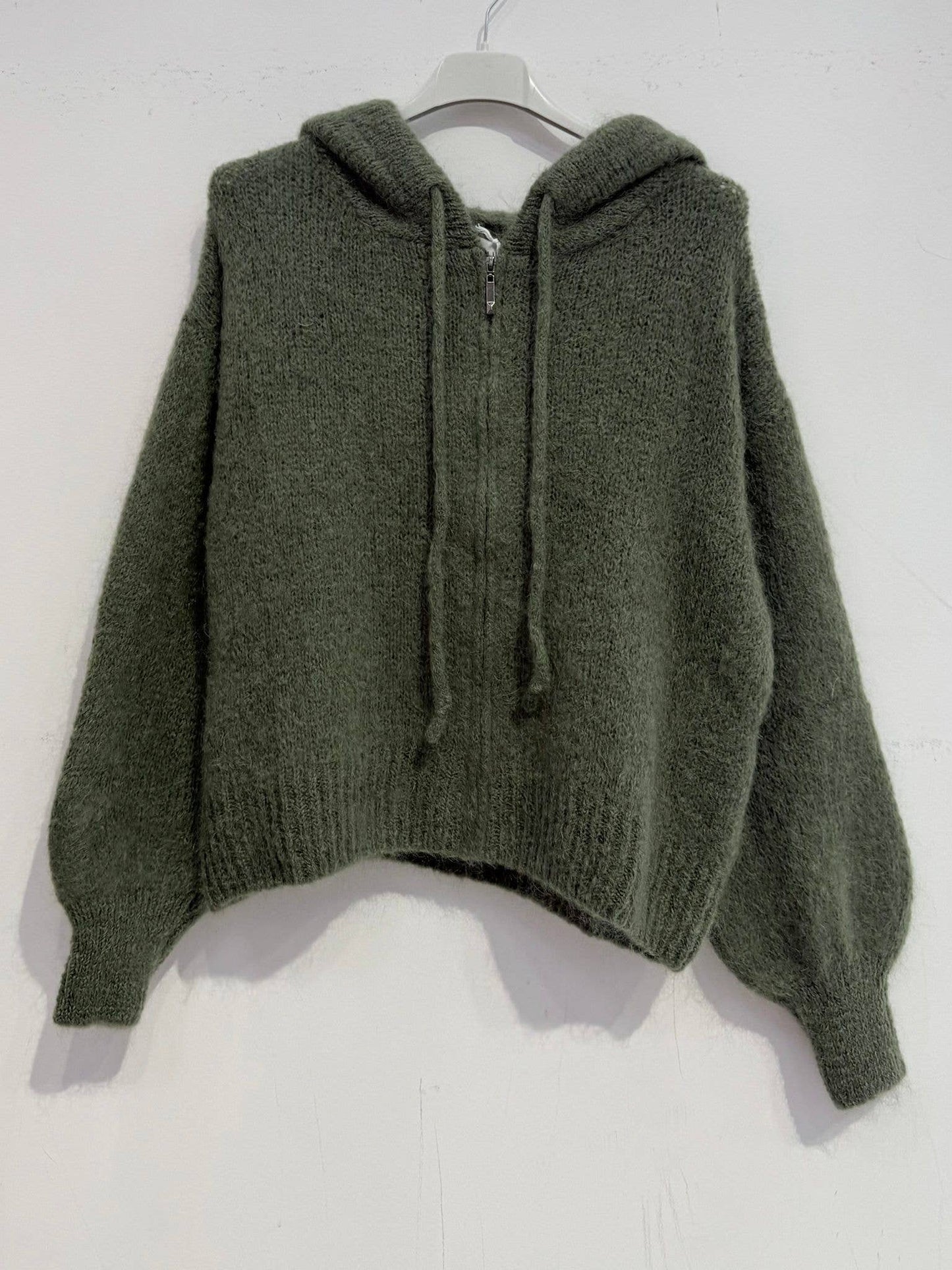 Kid mohair hooded cardigan 7631: Chocolate