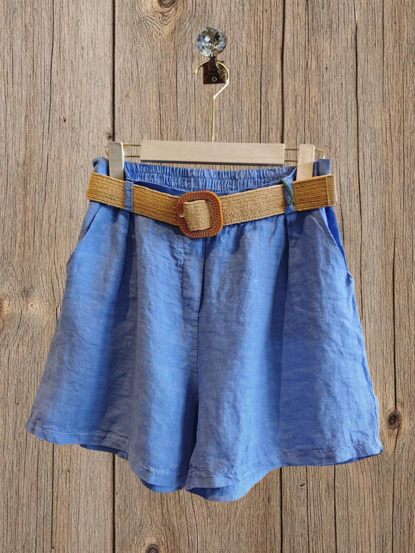 Ref-30563 100% LINEN SHORTS: Black