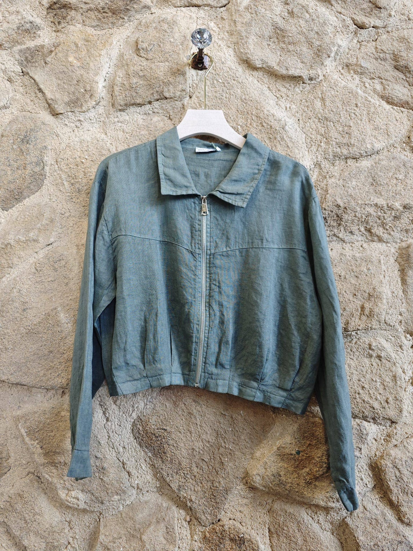Ref-8369 ZIPPER BLOUSE 100% LINEN: Camel