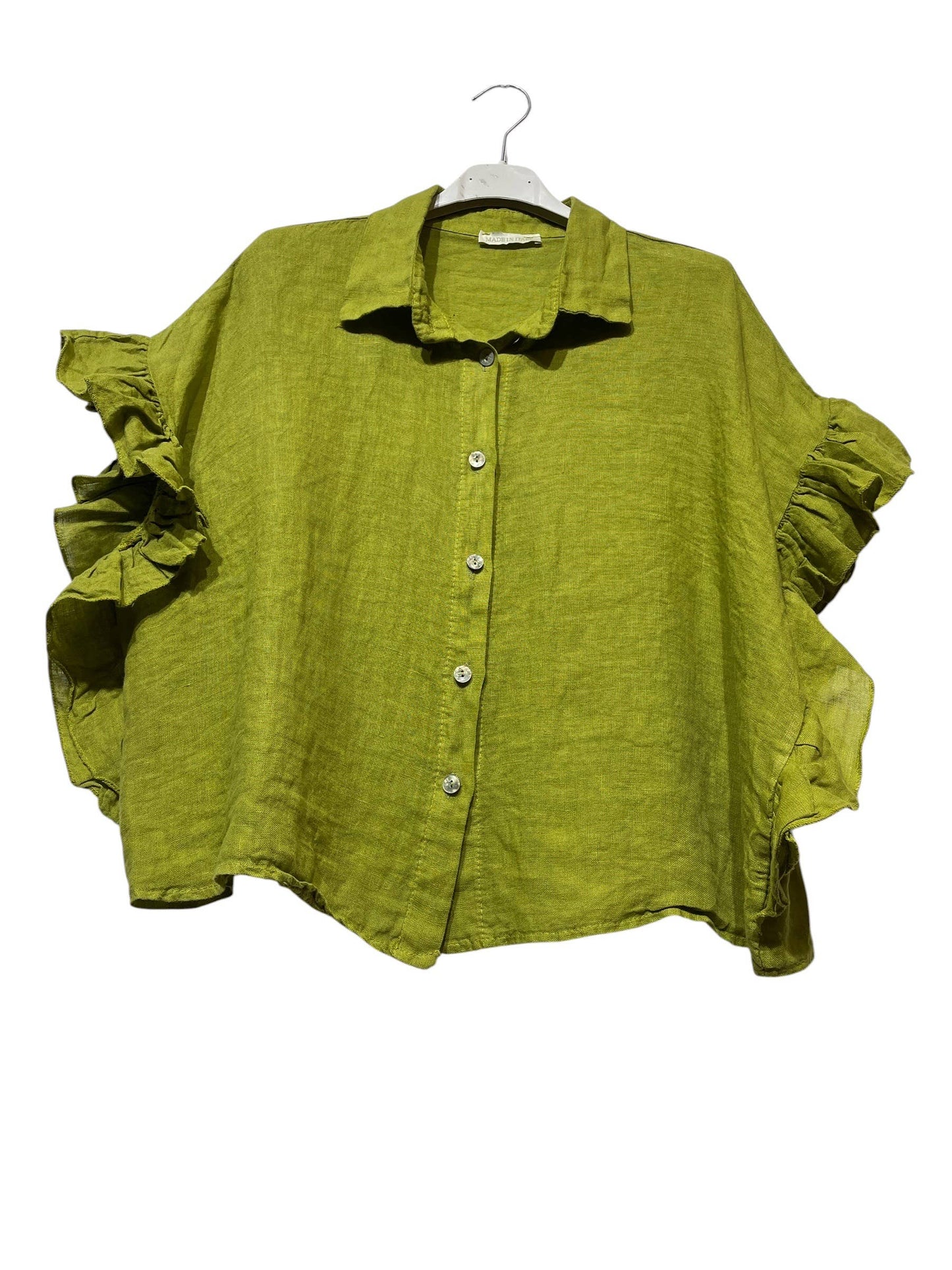 11402B  LINEN SHIRT WITH SIDE RUFFLES: Bordeaux