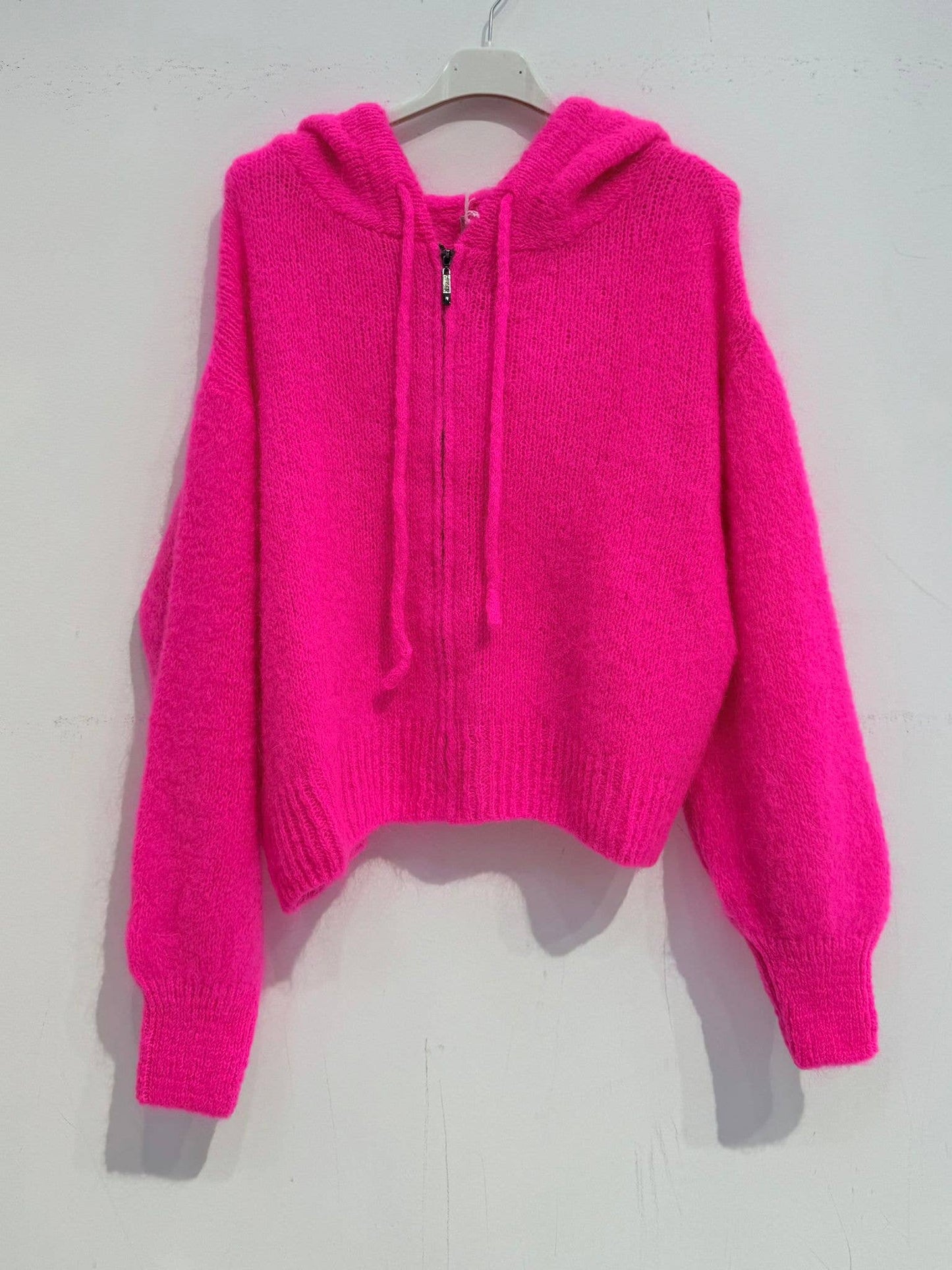 Kid mohair hooded cardigan 7631: Chocolate