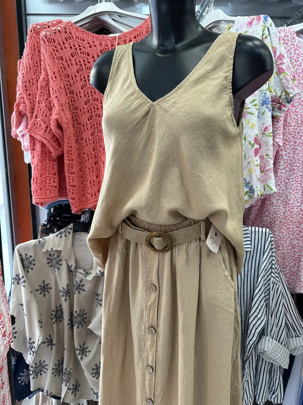 Basic Linen Tank Top @37252_DebLin: Camel