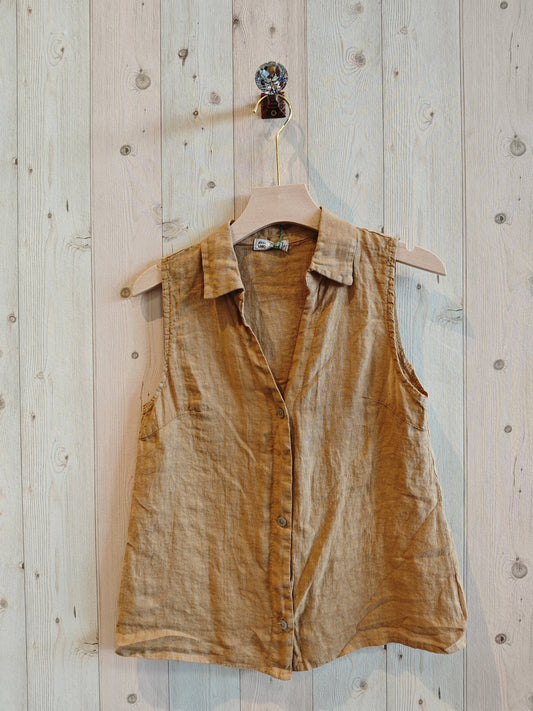 REF 83521 SLEEVELESS SHIRT 100% LINEN: Camel