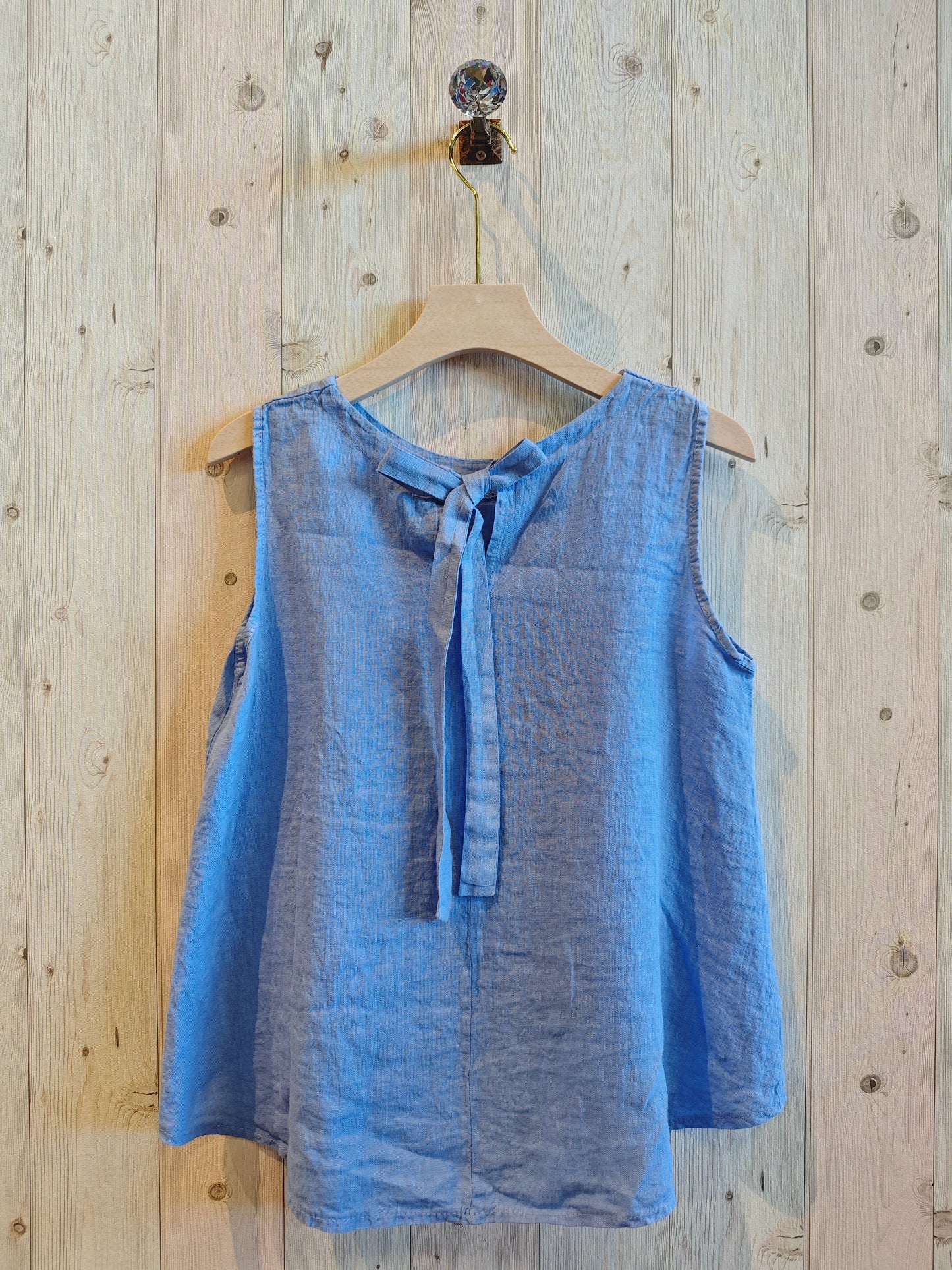 Ref-15763 100% LINEN SLEEVELESS T-SHIRT: Negro