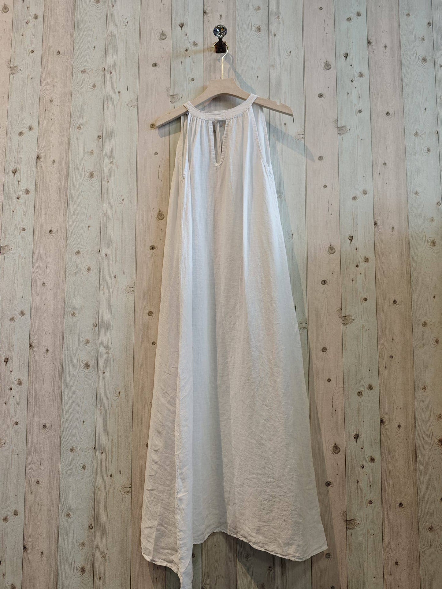 Ref-72330 DRESS WITH BACK BOW 100% LINEN: Caqui