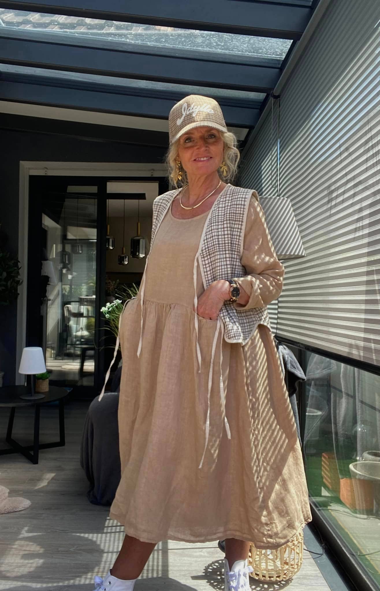 3127 LINEN DRESS SPRING SUMMER CLOTHING PLUS SIZE: CAMEL