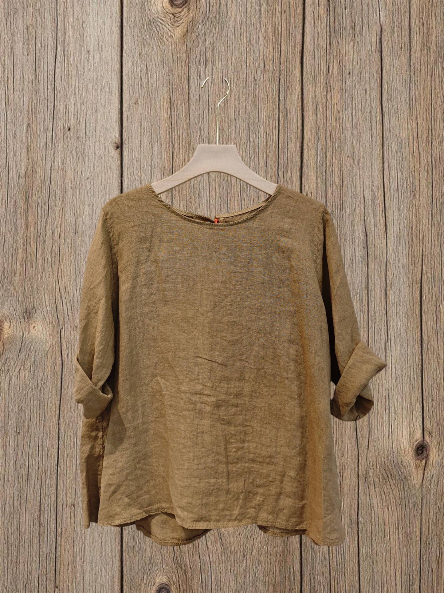 Ref-59100 LONG-SLEEVE BLOUSE 100% LINEN: Black
