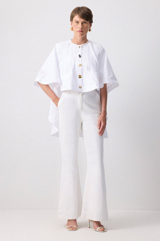 GOLD BUTTONED CUPRA PONCHO: White / Standart