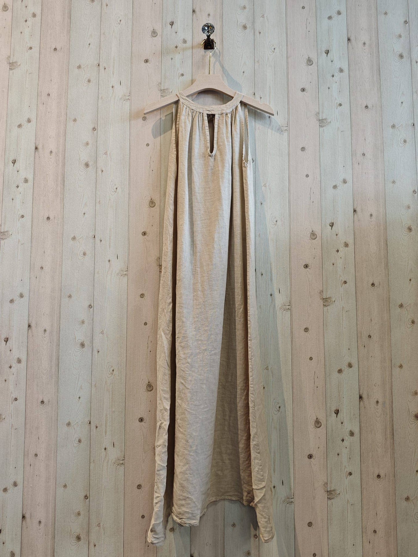 Ref-72330 DRESS WITH BACK BOW 100% LINEN: Caqui