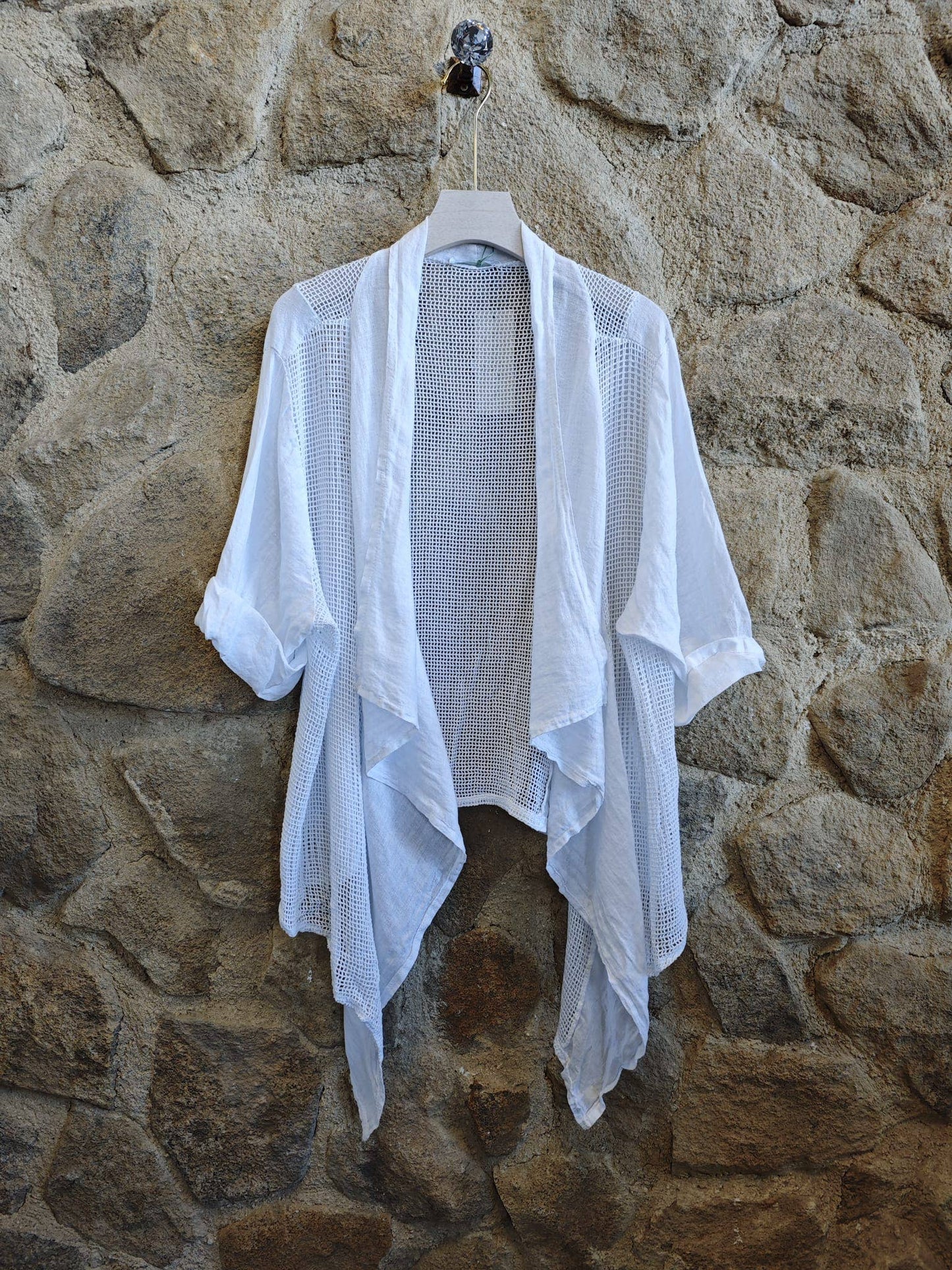 Ref-5283 SHORT CARDIGAN 100% LINEN: Beige