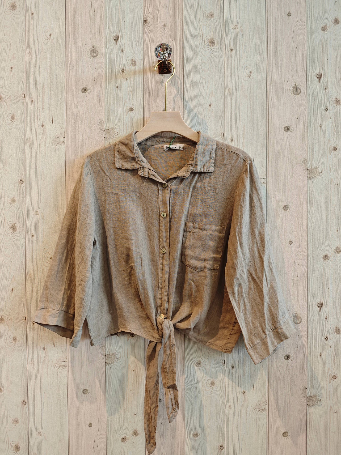 Ref-89166 SHIRT WITH BOW 100% LINEN: Black