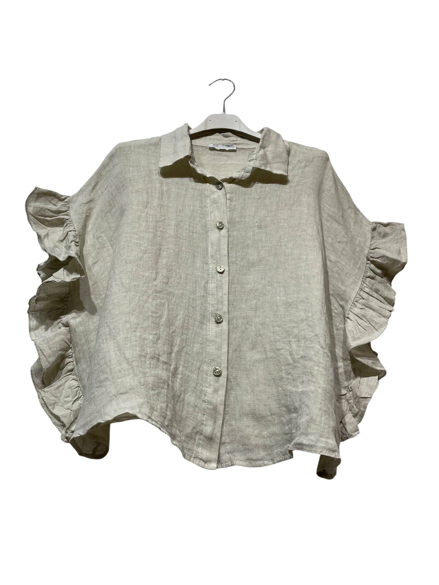 11402B  LINEN SHIRT WITH SIDE RUFFLES: Bordeaux