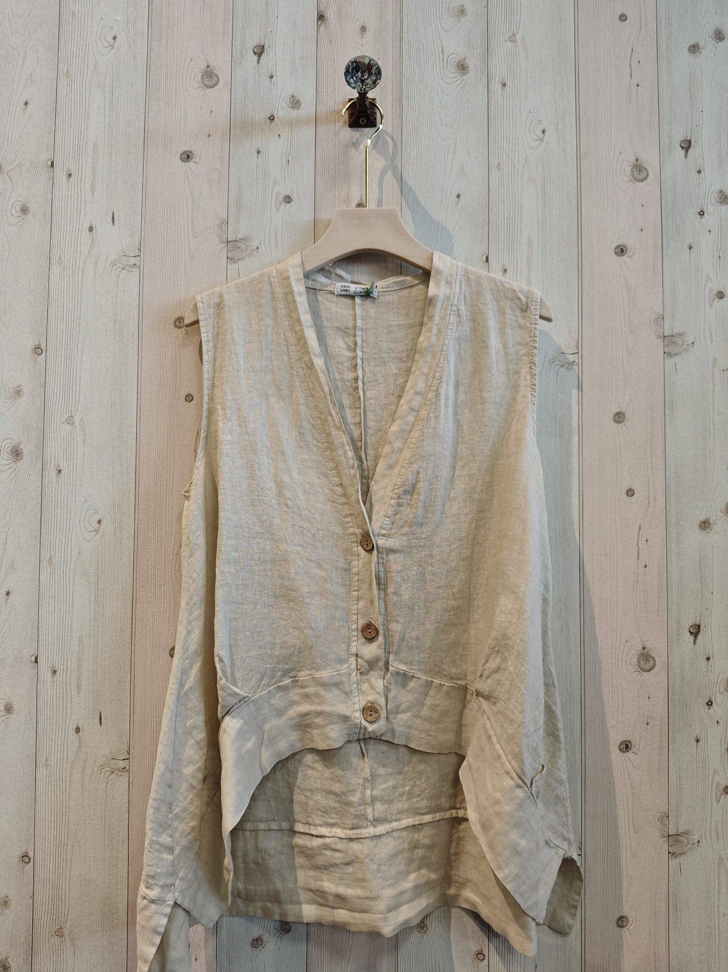 Ref-83679 SLEEVELESS BLOUSE 100% LINEN: CAMEL