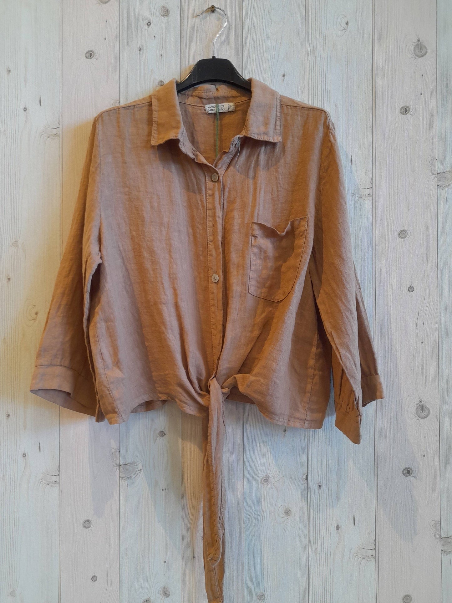 Ref-89166 SHIRT WITH BOW 100% LINEN: Black